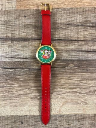 Lorus Disney Mickey Mouse Gold Toned Christmas Watch 36mm Red Leather Band