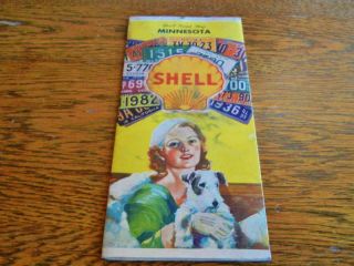Vintage 1933 Shell Oil Fold Out Road Map Of Minnesota