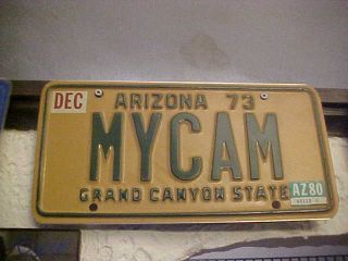 Real - Arizona 1973 (mycam) License Plate Vanity Good Shape