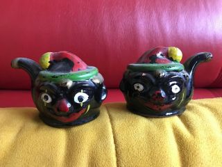 Black Americana Vintage Thames Red Clay Salt And Pepper Shaker Clown Heads