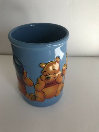 Vtg Disney Store 16 Oz.  Blue Molded 3d Winnie The Pooh Honey Pot Coffee Mug Cup