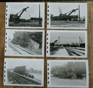 1959 Vintage B&w Photos Kcs Railway Train Accident W/ Cnw Bucyrus Wrecker Car