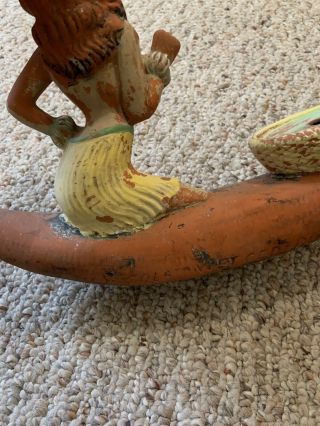 Vtg 40s VECOLA Wet Ged 196102 Marked Nude Hula Polynesian Girl Canoe Chalkware ? 5