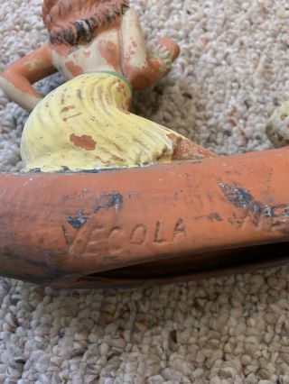 Vtg 40s VECOLA Wet Ged 196102 Marked Nude Hula Polynesian Girl Canoe Chalkware ? 7