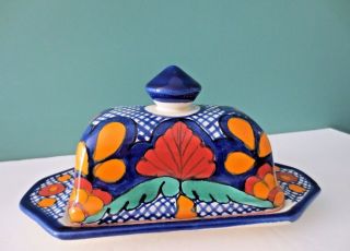 Awesome Hand - Painted Signed Lead Covered Butter Dish By Garay,  Mexico