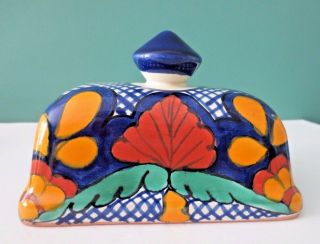 Awesome Hand - Painted Signed Lead Covered Butter Dish by GARAY,  MEXICO 2