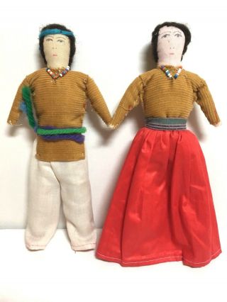 Vintage Handmade Navajo Cloth Dolls Native American Indian Man Woman Old