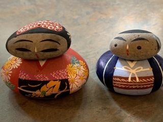 Hand - Painted Japanese Stone Dolls,  Set Of 2 Vintage 1974 In Pc