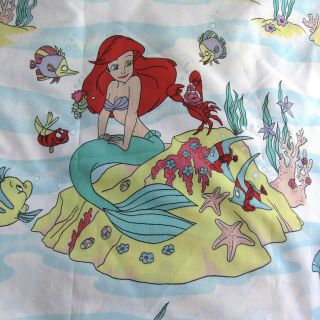 Vtg 80s 90s The Little Mermaid Sheets Sheet Ariel Fabric Cartoon Disney Movie