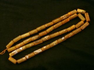 29 Inches Chinese Old Jade Hand Carved Beads Necklace M130