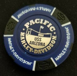 Pacific Hd Hawaii Uss Arizona Blue/blk W/silver Stamp Harley Davidson Poker Chip