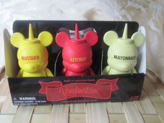 Disney Vinylmation Mickey Mouse Condiment Set Ketchup Mayo Mustard Retired 2000
