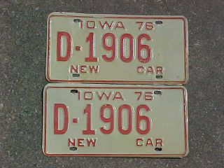 Pair 1976 Iowa Car Dealer License Plates.  D - 1906.