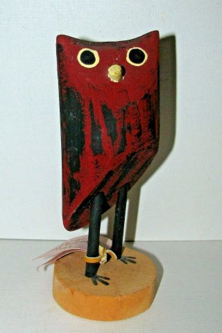 Ooak Carved Wood Owl Native American Navaho Folk Art Signed Edith John