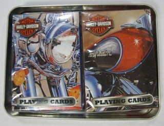 2003 Harley - Davidson Motorcycles - 2 decks of Playing Cards,  Metal Case 3