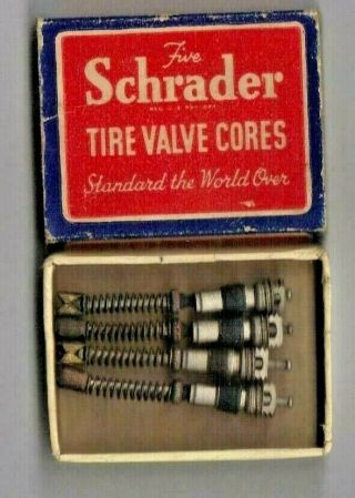 Vintage Schrader Tire Valve Cores - Box W/ Contents C - 547f Brooklyn Advertising