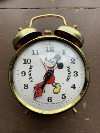 Vintage Walt Disney Mickey Mouse Bradley Alarm Clock Double Bell