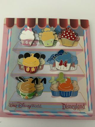 Disney Character Cupcake Pin Set Mickey Minnie Donald Pluto Goofy Tink Marie