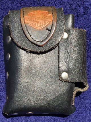 Vintage Harley Davidson Black Leather Cigarette & Lighter Case For Belt
