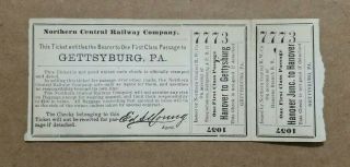 Northern Central Railway Co. ,  Hanover,  Pa.  To Gettysburg,  Pa. ,  Ticket,  1877