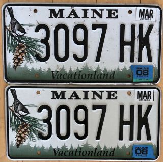 Maine Chickadee License Plate Matching Pair 2008 Registration