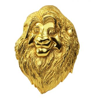 Rare Vintage Signed Disney Simba Head Pin Brooch Gold Plated Stunning Likeness