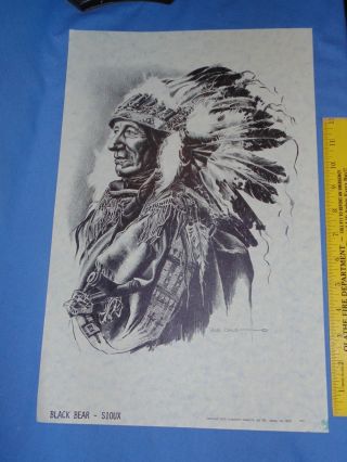 1972 70s Print - Black Bear By Bob Dale - Art Sioux Indian Chief Vintage
