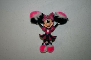 Disney Minnie Mouse Cheerleader Ornament Pink & Black With Real Pom Poms Rare