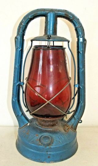 Vintage Dietz " Monarch " Railroad Subway Signal Lantern,  Blue With Red Globe