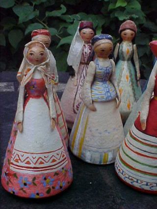 Rare Set of 16 Russian USSR Paper Mache Dolls Years Tree Toys Russia 1940 ' s 4