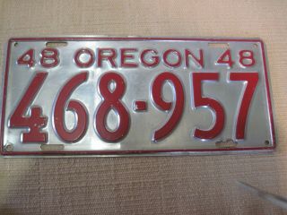 1948 Oregon License Plate.  Aluminum