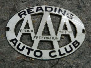 Vintage Reading Auto Club (aaa) License Plate Emblem - Reading,  Pa
