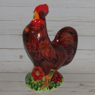 Red Rooster 12 " Mexican Pottery Chicken Large Hand Painted Folk Art Ceramic