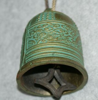 3 3/4 " Vintage Japanese Metal Temple Bell Gold & Green　