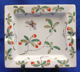 Hand Painted Chinese Hua Ping Tang Zhi Porcelain Butterfly Peaches Ash Tray Dish