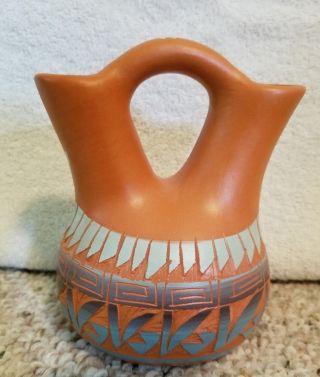 Navajo Pottery Wedding Vase Signed Etched Hand Painted 6 " Tall