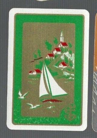 Playing Swap Cards 1 Vint Deluxe Deco Coastal Scene Seagulls Yachts W2
