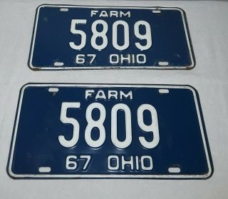 Vintage 1967 Ohio Farm License Plate Matching Pair