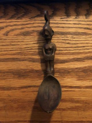 Vintage Brazilian Ifugao Carved Wooden Spoon With Anthropomorphic Handle