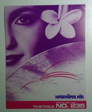 Hawaiian Airlines 1986 Public Timetable - 8 - 1/2x11 " - 2pp