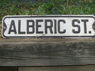 Mid - Century Alberic St.  2 Antique Metal Vintage Street Sign Black& White 24 " X6 "