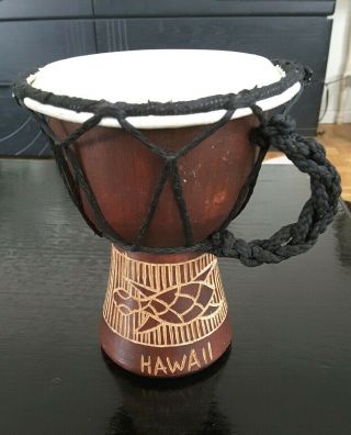 Vintage Wood Bongo Drum Turtle Carved " Hawaii " Tiki 6 " ×4 "