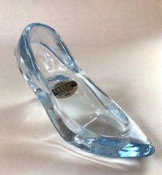 Oneida Crystal Cinderella Blue Glass Slipper Shoe Ring Box Cake Topper