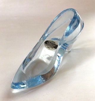 Oneida Crystal Cinderella Blue Glass Slipper Shoe Ring Box Cake Topper 2