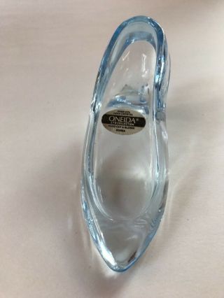 Oneida Crystal Cinderella Blue Glass Slipper Shoe Ring Box Cake Topper 3
