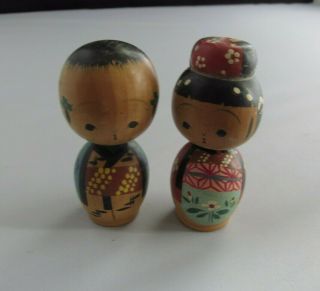Sweet Little Vintage Bobble - Head Kokeshi Dolls 2 - 3/4 " Hand Painted Wood
