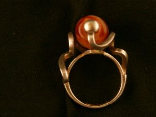 Wonderful Tibetan Silver Inlay Agate Dzi Swastika/1Eyed Bead Ring G120 5