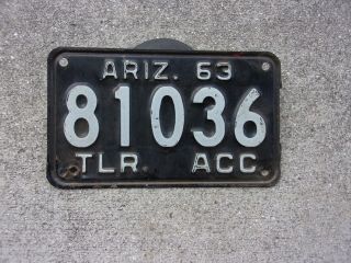 Arizona 1963 Tlr.  Acc License Plate 81036