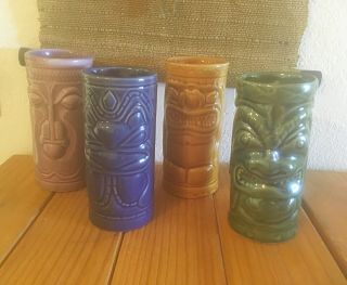 Vintage 2001 Ceramic Hawaiian Tiki Mugs Accoutrements Barware Tumblers Set Of 4
