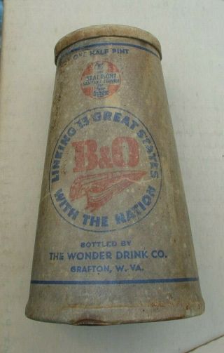 Vintage Paper Milk Bottle Container B&o Railroad Rr Wonder Drink Co Grafton Wv